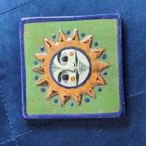 Mexican Mustached Sun Face Cera mic Tile